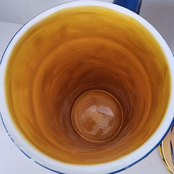BELLA CASA by Ganz Mugs Cups Handpainted Tall Coffee Latte Blue Gold Vtg 2 Piece - Picture 8 of 9